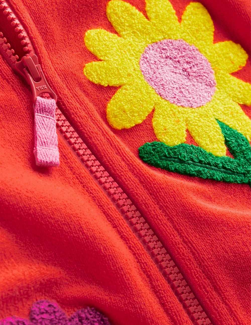 Fashionable Shirt Zip-Through Towelling Hoodie-Coral Orange Flowers