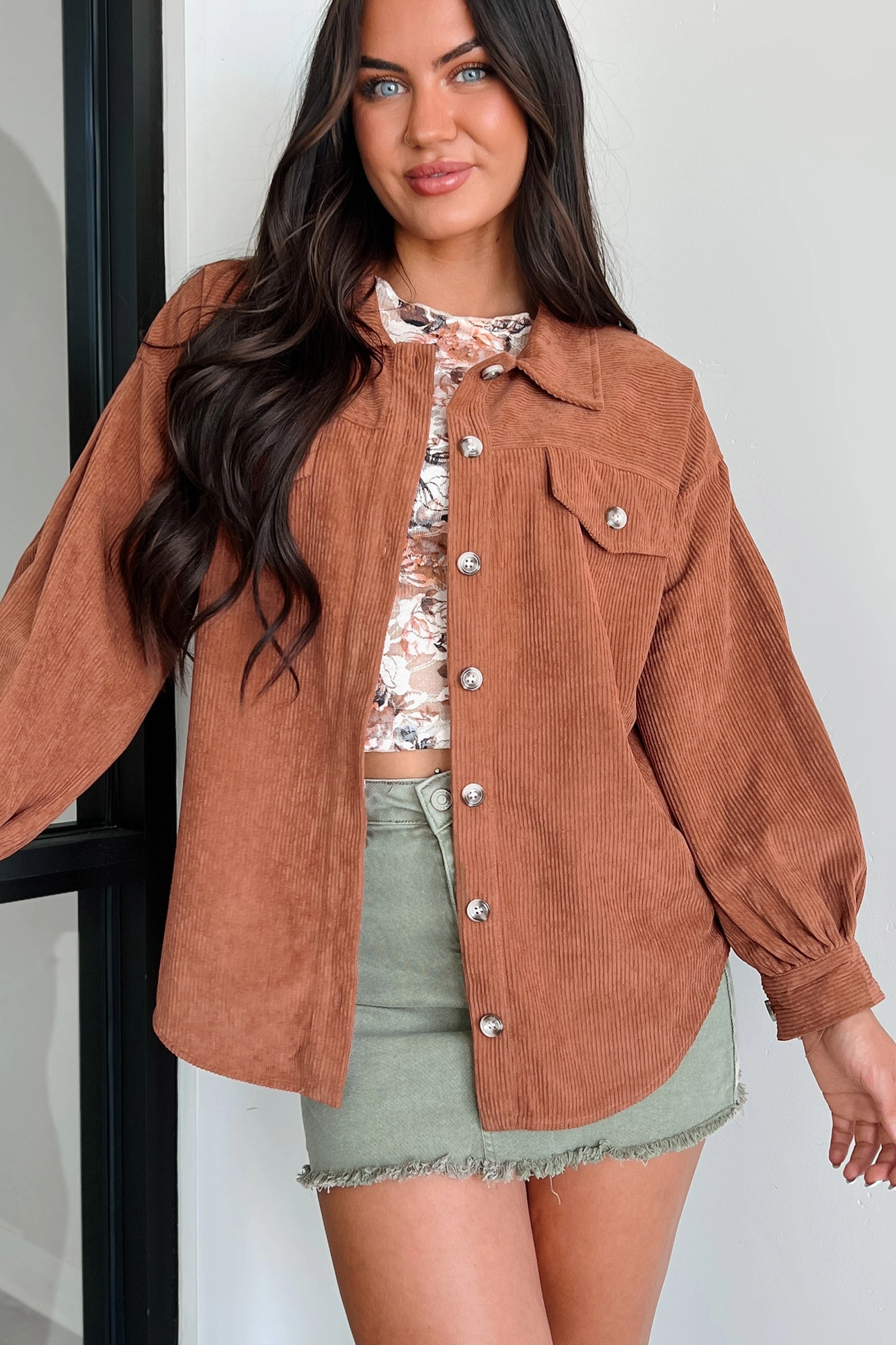 Breathable Underarm Gussets Harlan Corduroy Shacket (Copper)