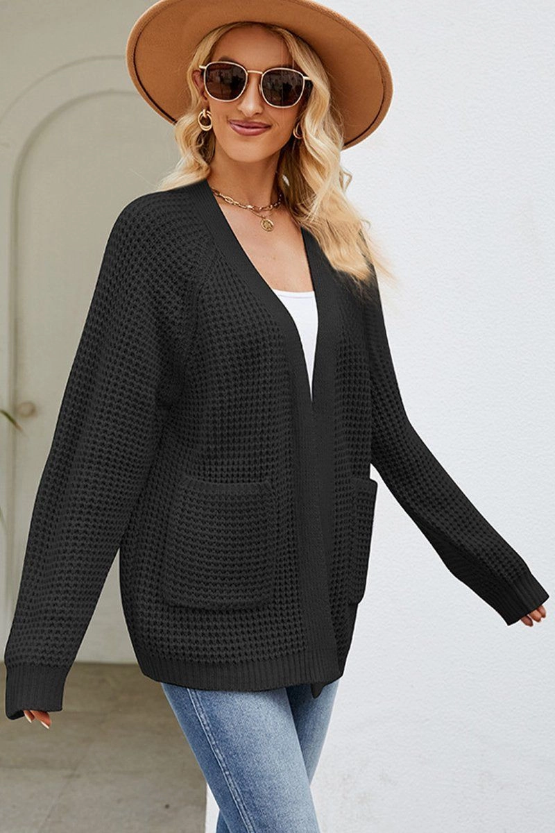 Non Restrictive Mobility Compact TravelFriendly Design WOMEN RIBBED KNIT CARDIGAN WITH POCKETS