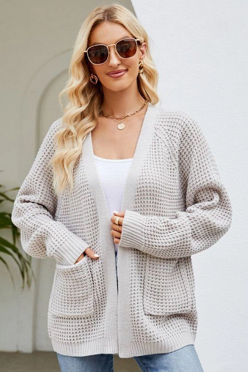 Modular Pocket Layout SnagProof WOMEN RIBBED KNIT CARDIGAN WITH POCKETS