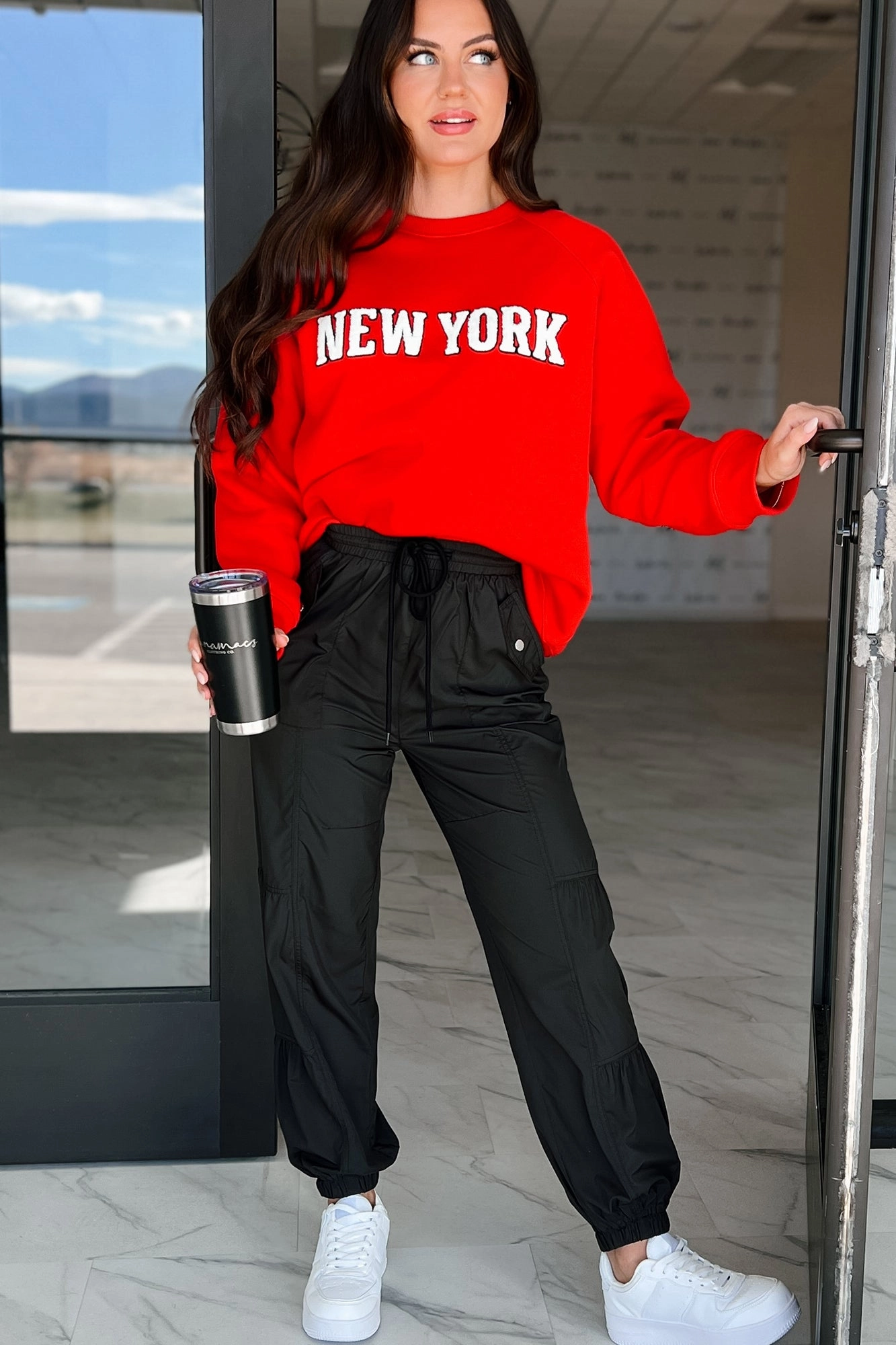 Relaxed Design AllDayComfort The City That Never Sleeps "New York" Raglan Sweatshirt (Red)