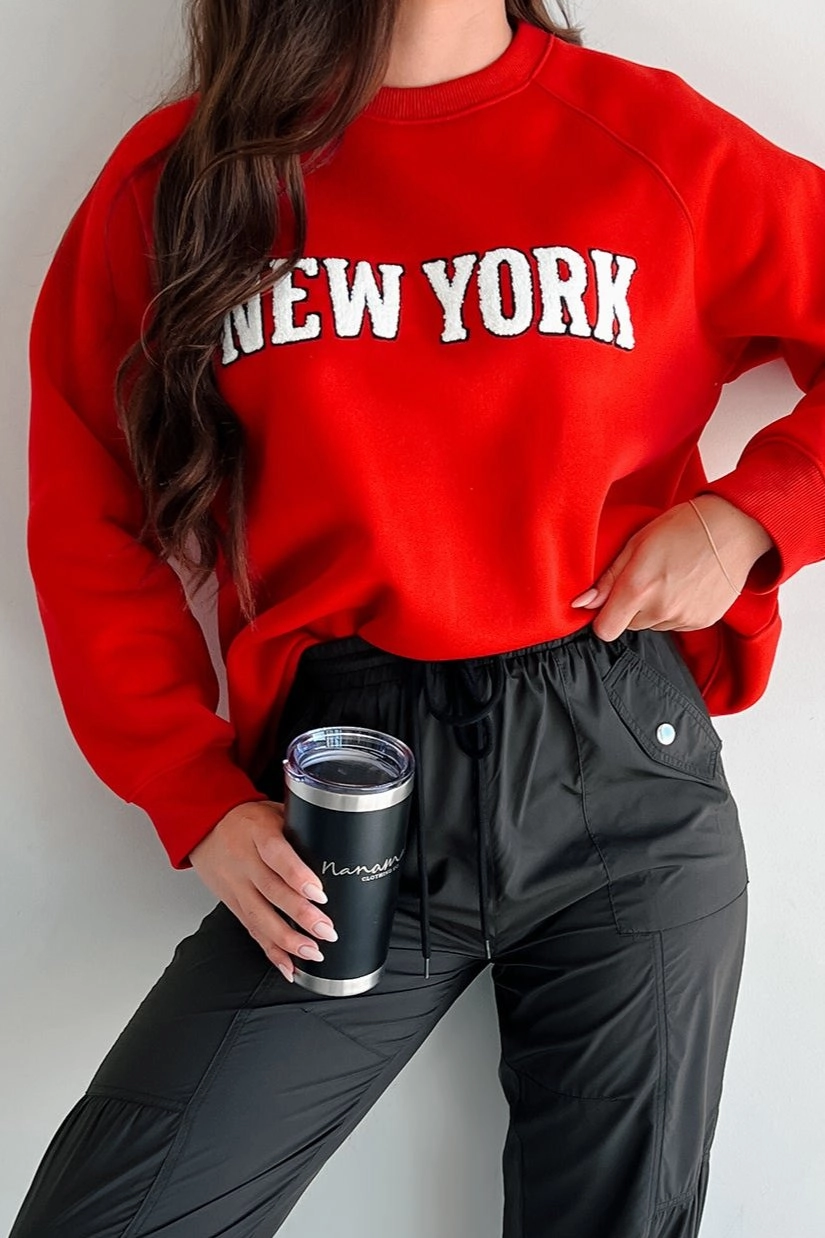 Sustainable Production Methods The City That Never Sleeps "New York" Raglan Sweatshirt (Red)