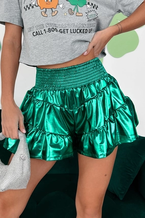 Maura Tiered Metallic Shorts (Green) Athletic Vibe Dynamic Flex Zones