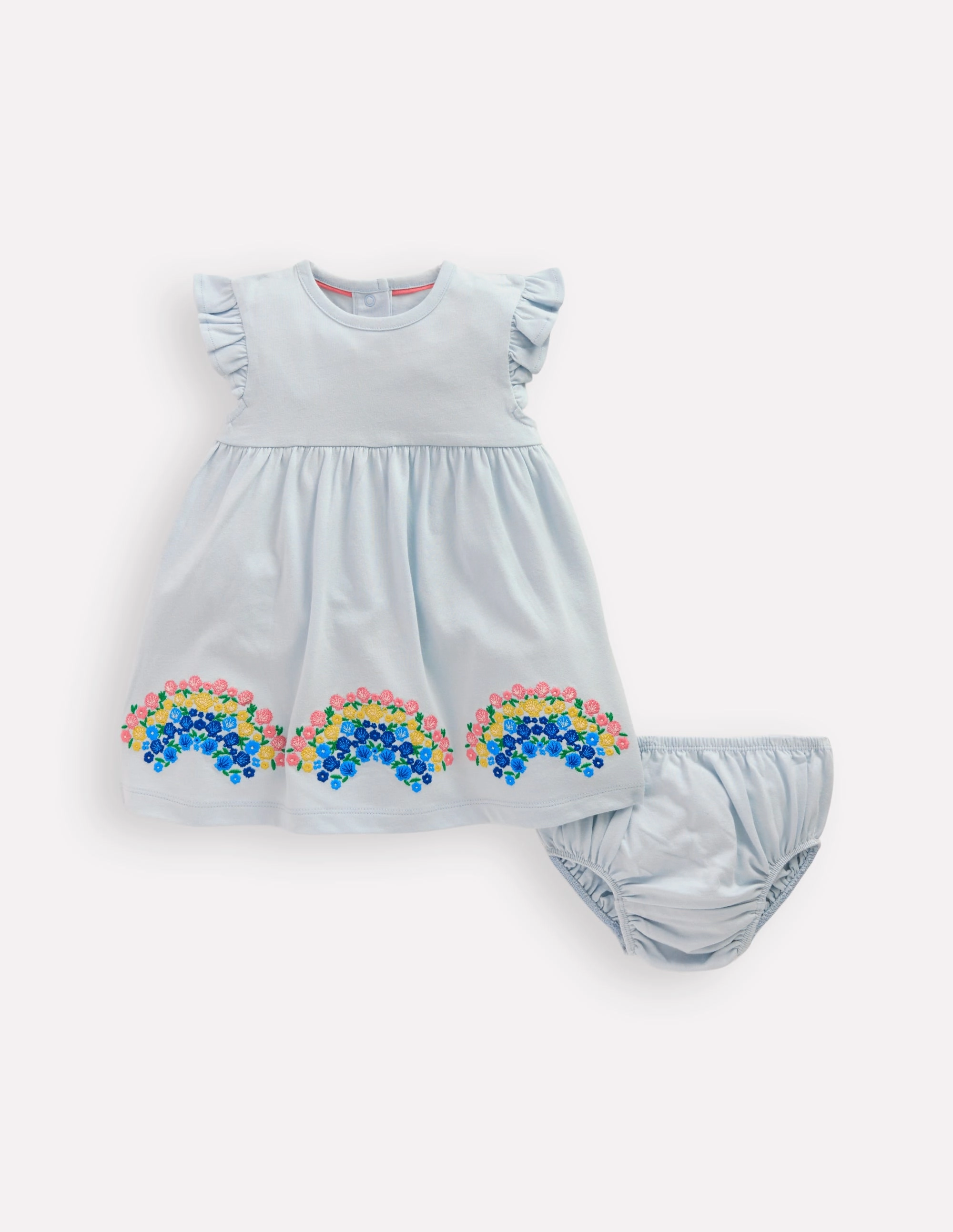 Body Positive Logo Jersey Frill Sleeve Dress-Blue Rainbow