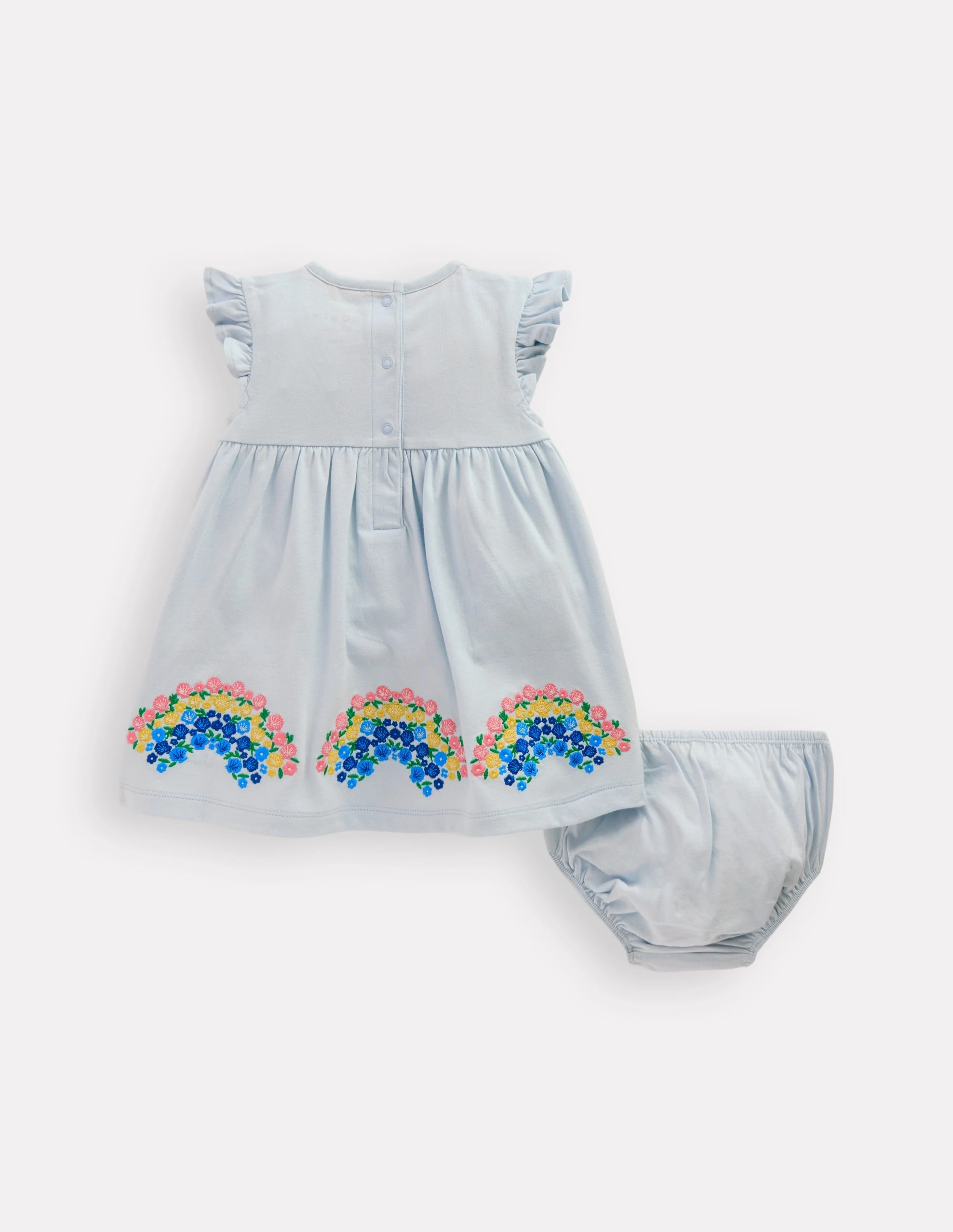 Comfy Shape New York Logo Jersey Frill Sleeve Dress-Blue Rainbow