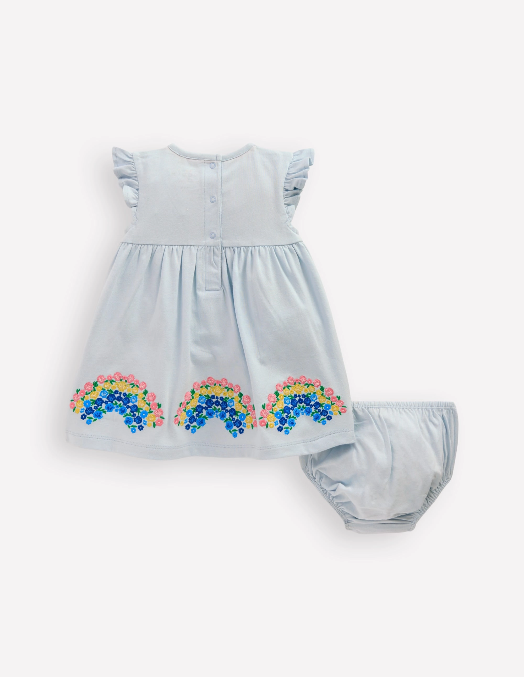 Fashion-Forward Fit Logo Jersey Frill Sleeve Dress-Blue Rainbow