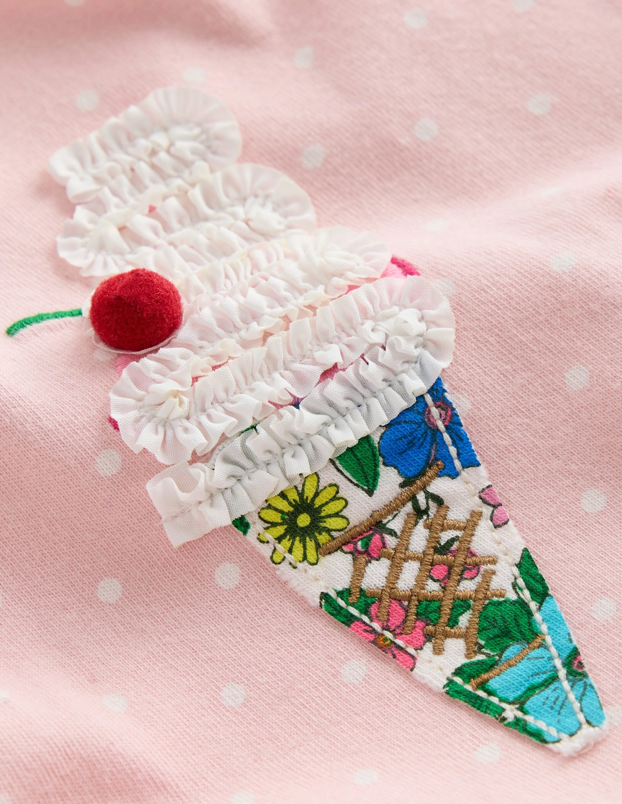 Jersey Applique Dress-Chalk Pink Ice Creams Bow-Detail