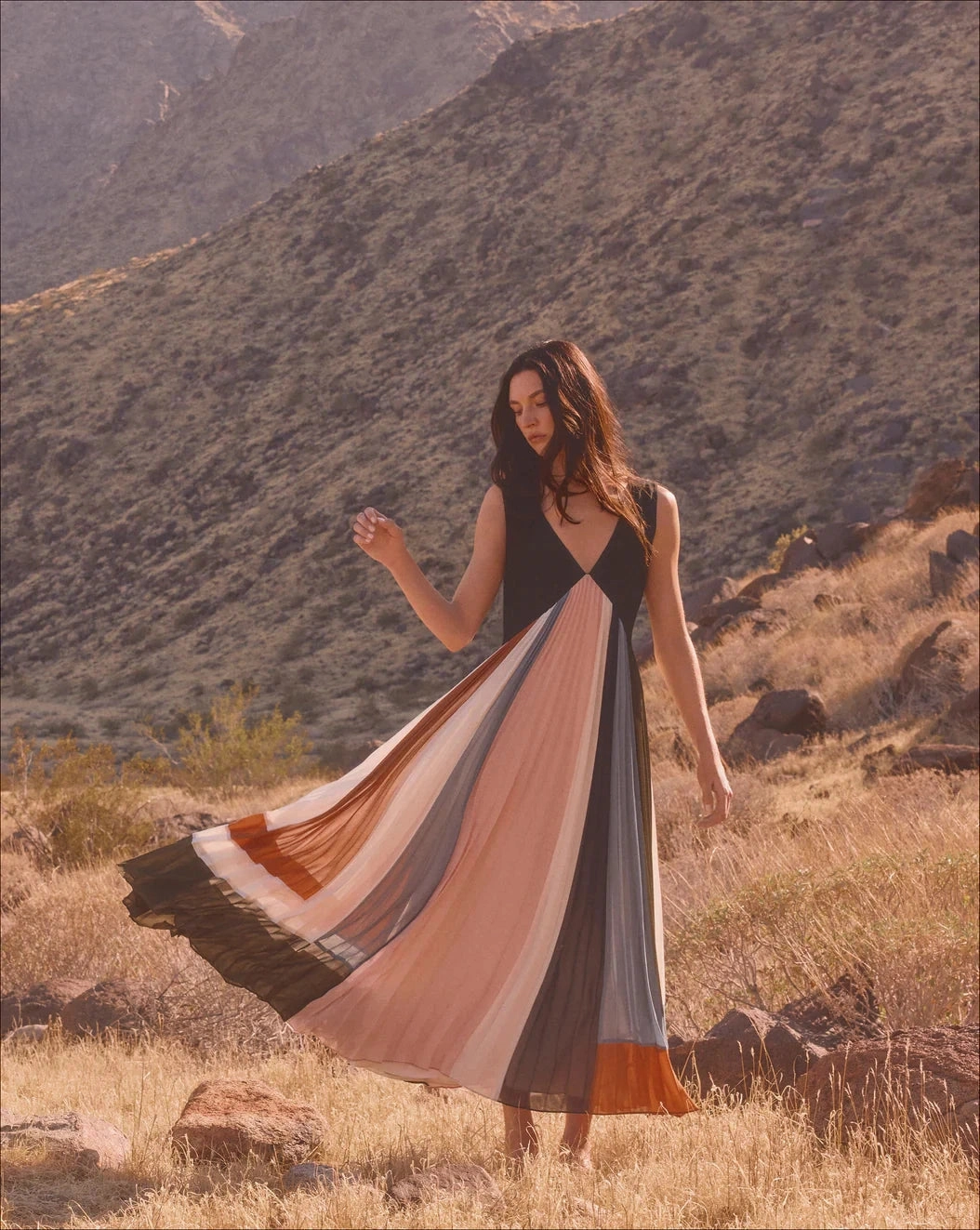 Nelly Pleated Maxi Dress Dove Multi Aura Glow