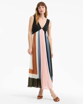 Long Lines Modern Cut Nelly Pleated Maxi Dress Dove Multi