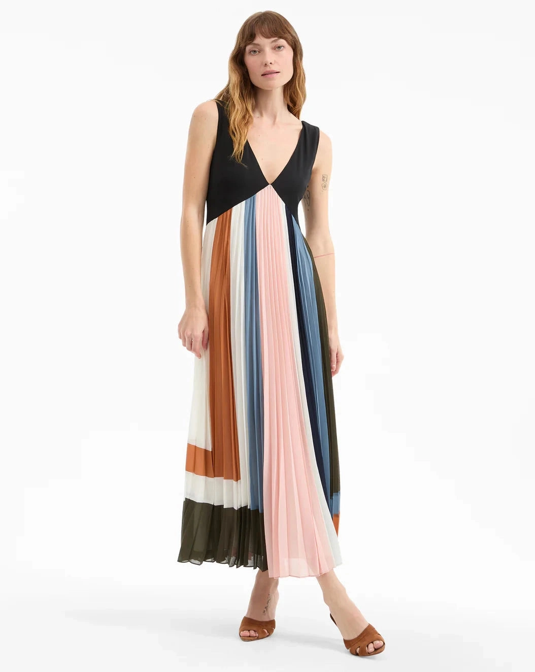 Long Lines Modern Cut Nelly Pleated Maxi Dress Dove Multi