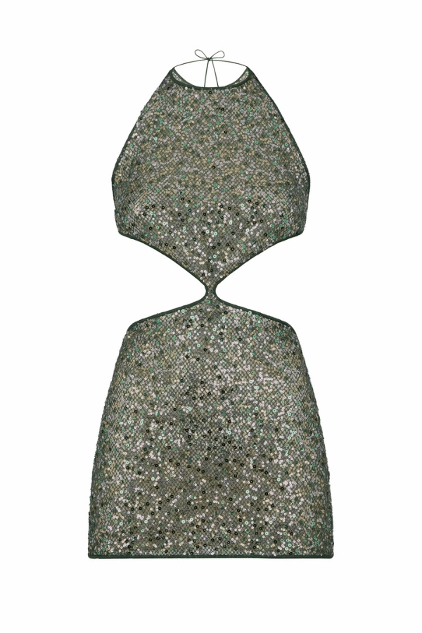 Netquins Cut Out Dress Metallic Green Relax Motion