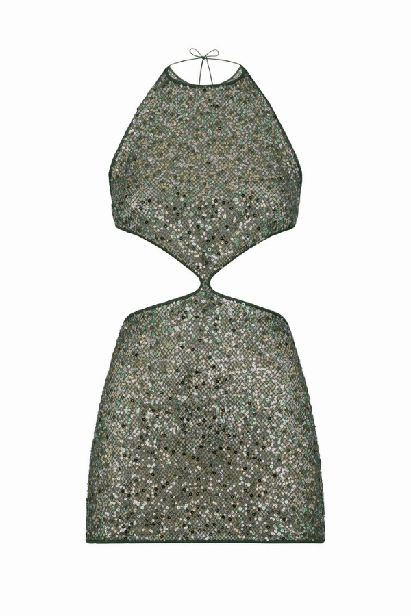 Netquins Cut Out Dress Metallic Green All-day Comfort Office Wear