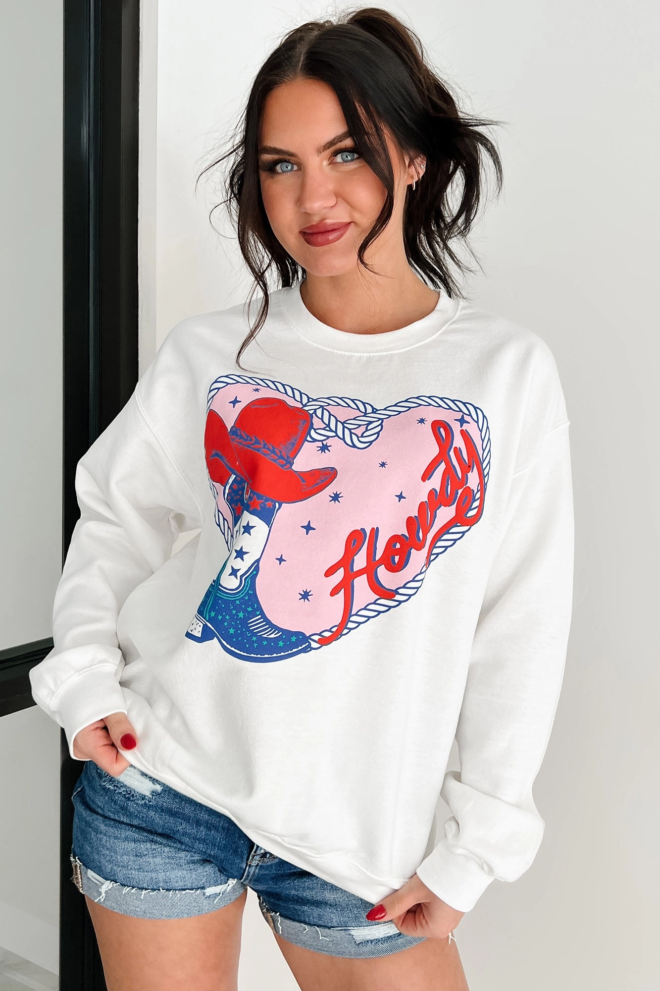 Howdy Romance Graphic Sweatshirt (White) UVProtectionCoating