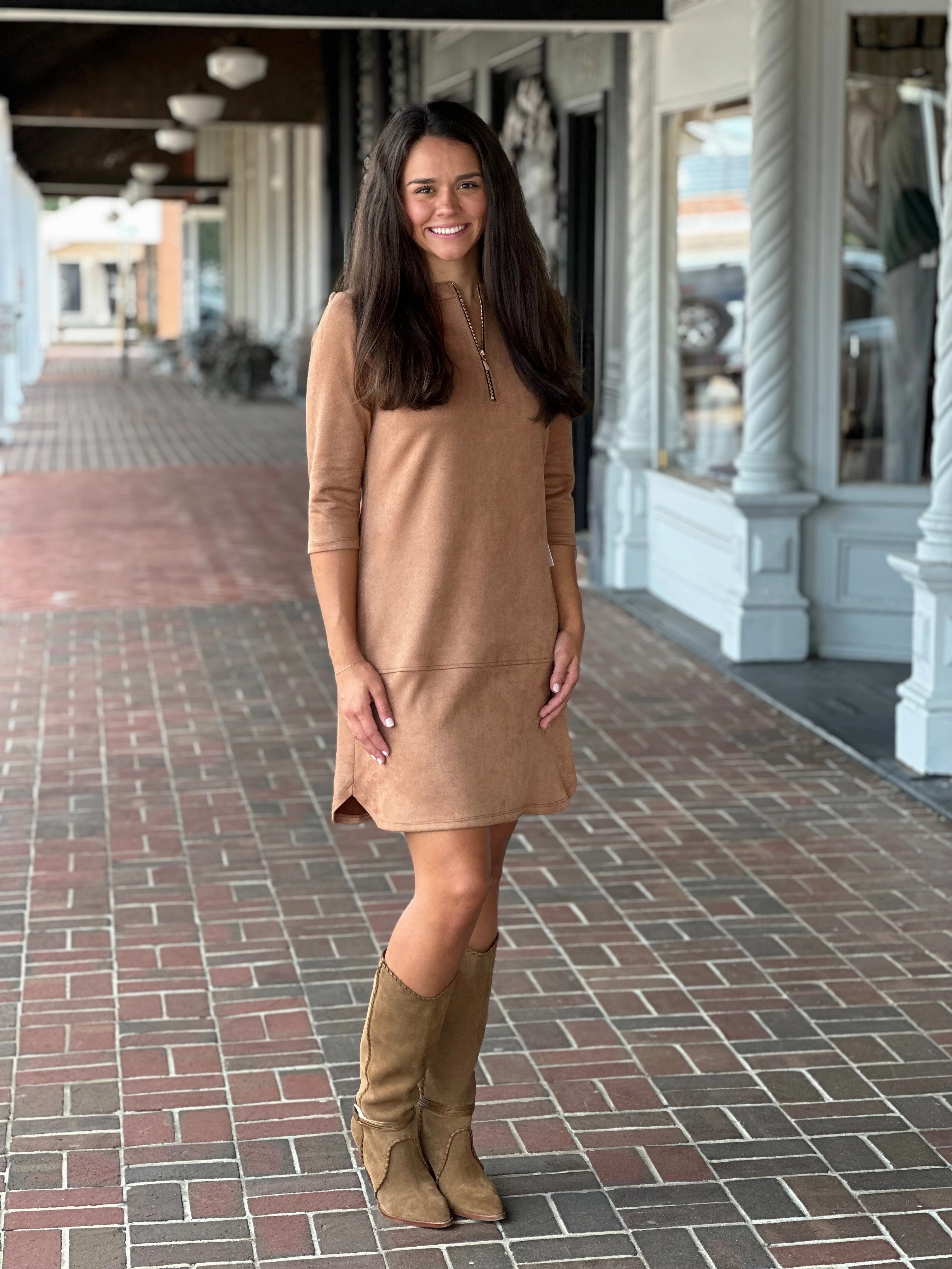 All Gender Fluid Shape Perre Mocha Suede Quarter Sleeve Dress