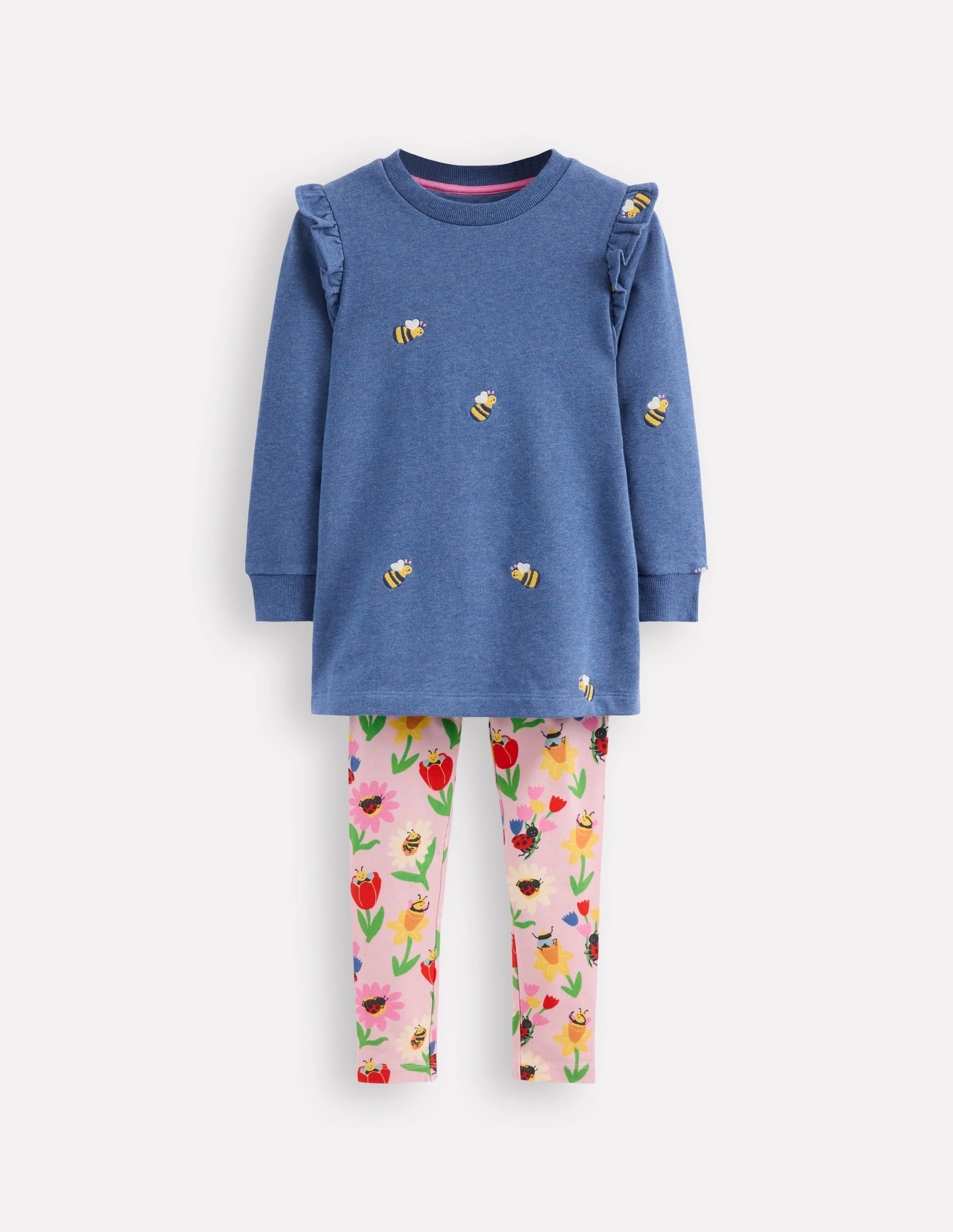 Soft Touch Texture Sweat Tunic and Legging set-Blue Marl Bees