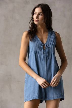 MILLIE V-NECK DENIM ROMPER Soft Loose Sharp Dancer
