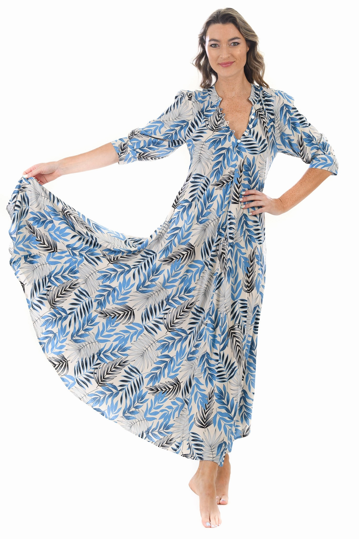 Travel Light Daphne Dress / Black and Palm Print