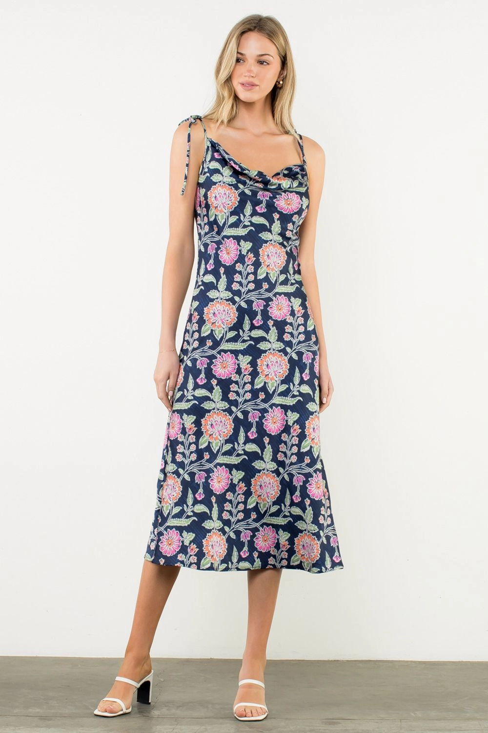 TIE STRAP FLORAL SLIP DRESS wrap waist urban vibe