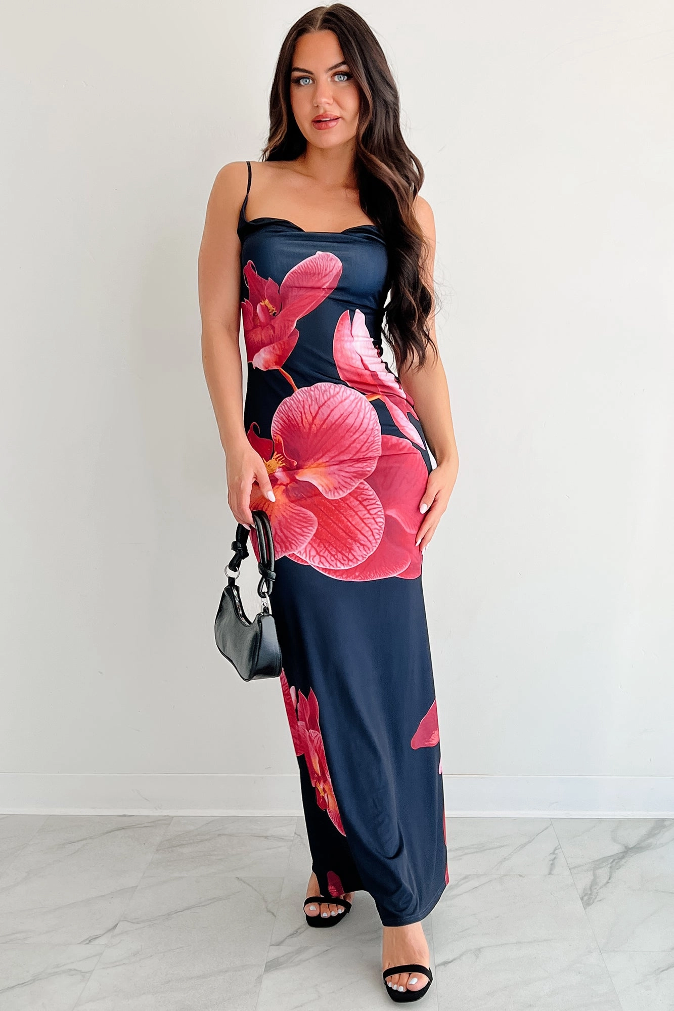 Call Me Maybe Sleeveless Floral Maxi Dress (Black) Silky Silhouette
