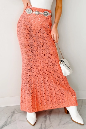 Tropical Trails Crochet Maxi Skirt (Coral) Comfort Fit Neutral Tones