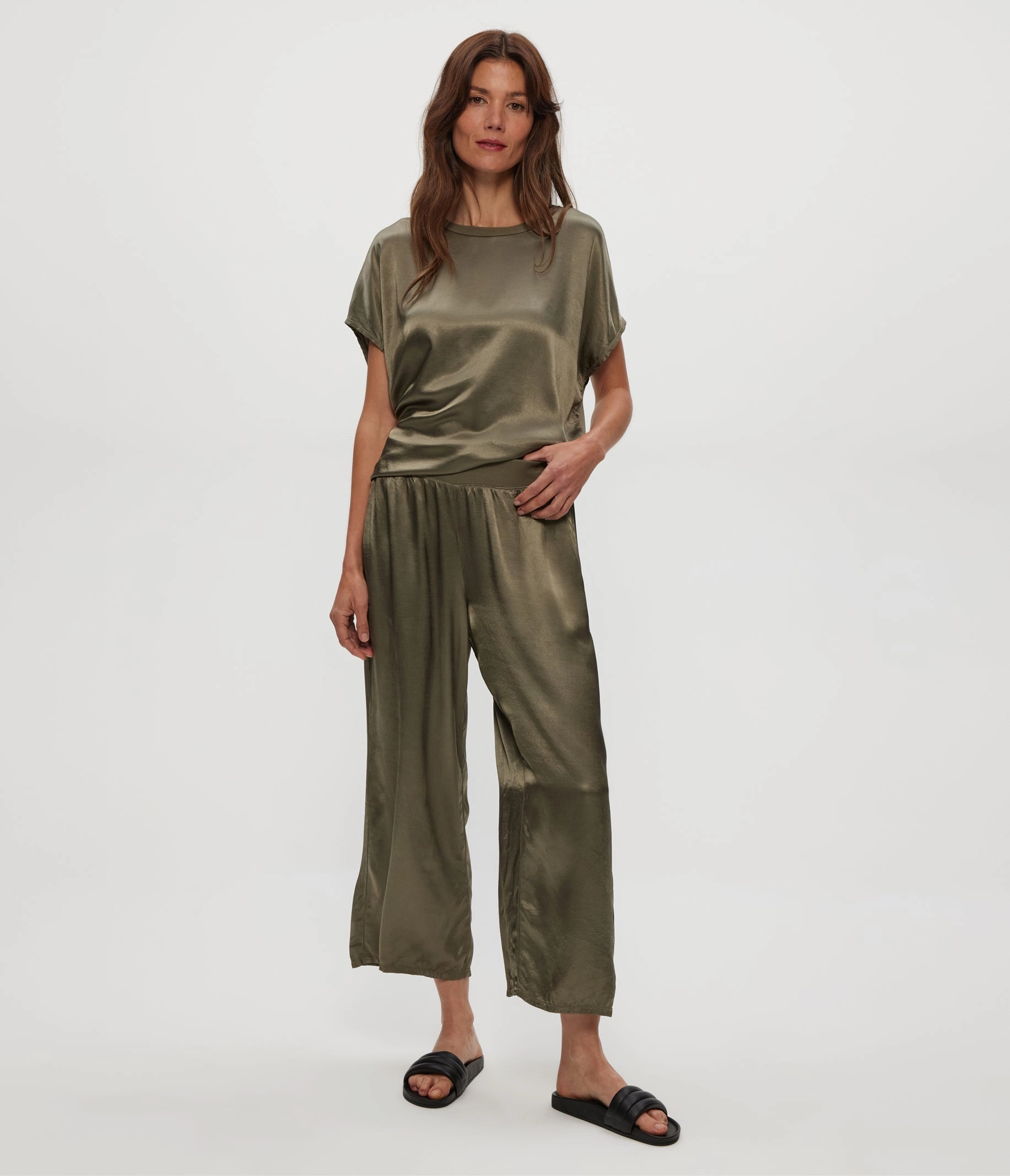 SACHA CROPPED SATIN PANT Secure Closures Sporty Chic