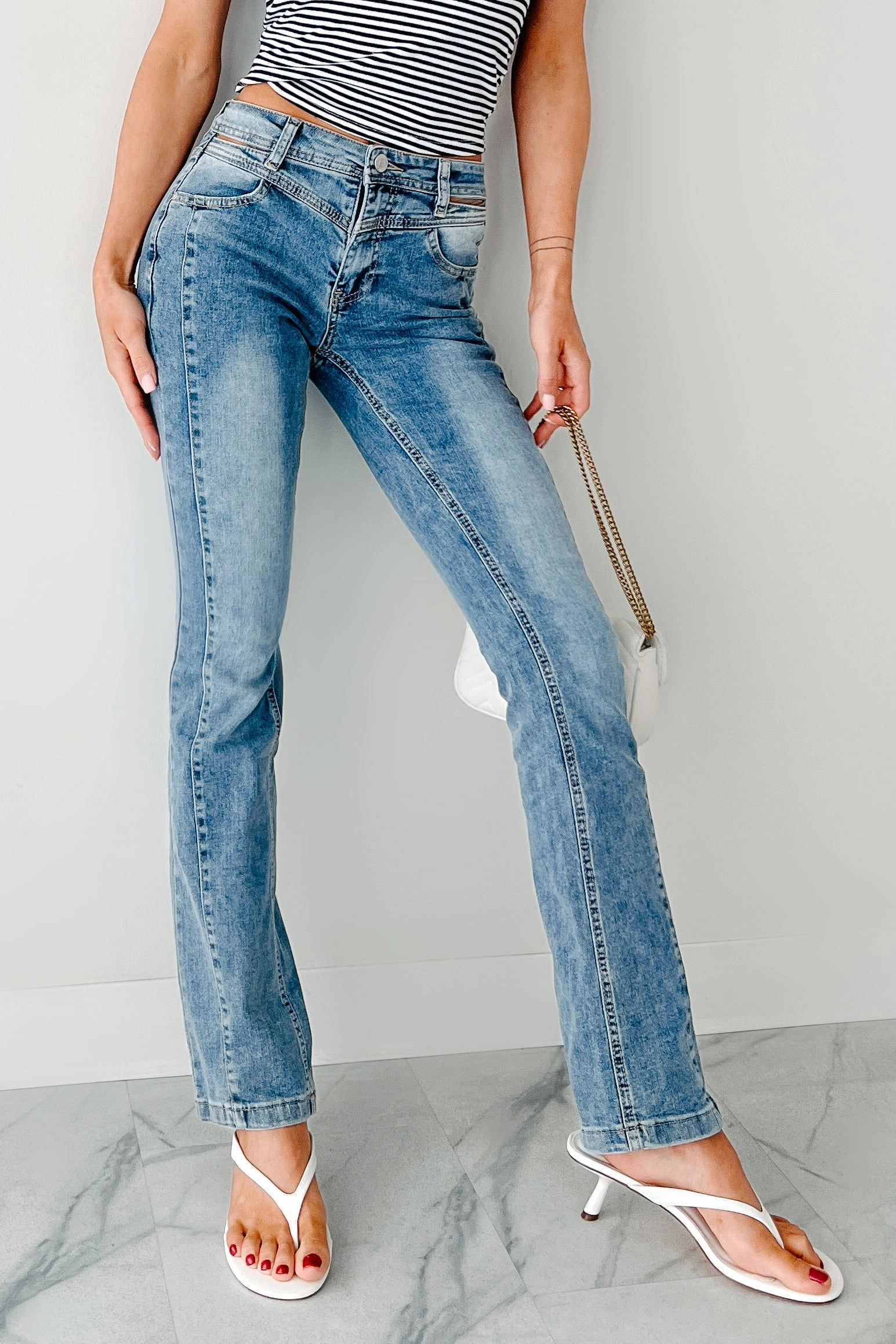 Functional Ease Crawford Almost Famous Cut-Out Waist Bootcut Jeans (Medium)