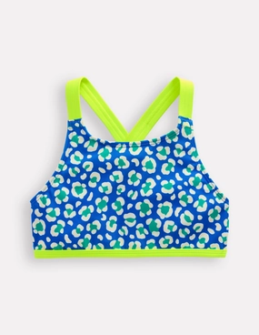 Packable-Design Cross-back Bikini Top-Aquamarine Leopard