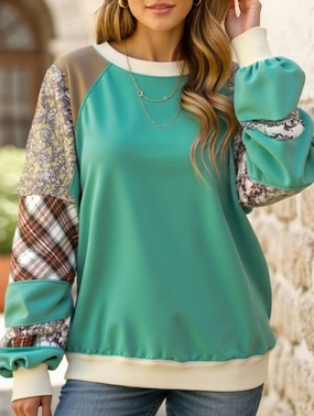 CREW-NECK, LONG-SLEEVED CASUAL PRINT HOODIE NonRestrictive Cut