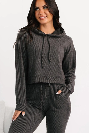 Now Feels Right Brushed Rib Hoodie (Charcoal) Non Chafe Armholes