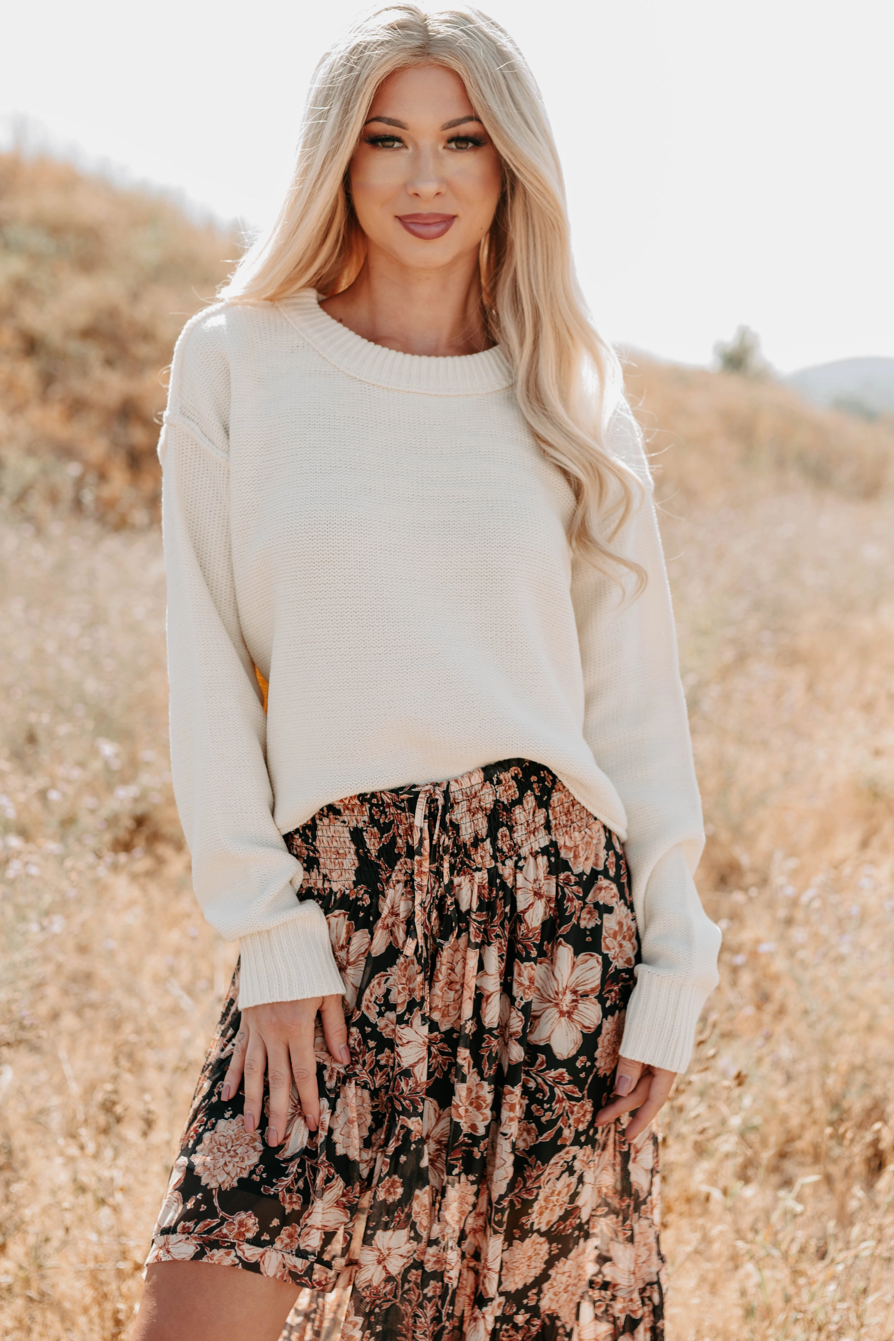 Rubberized grip Easy As Pie Cropped Oversized Knit Sweater (Cream)