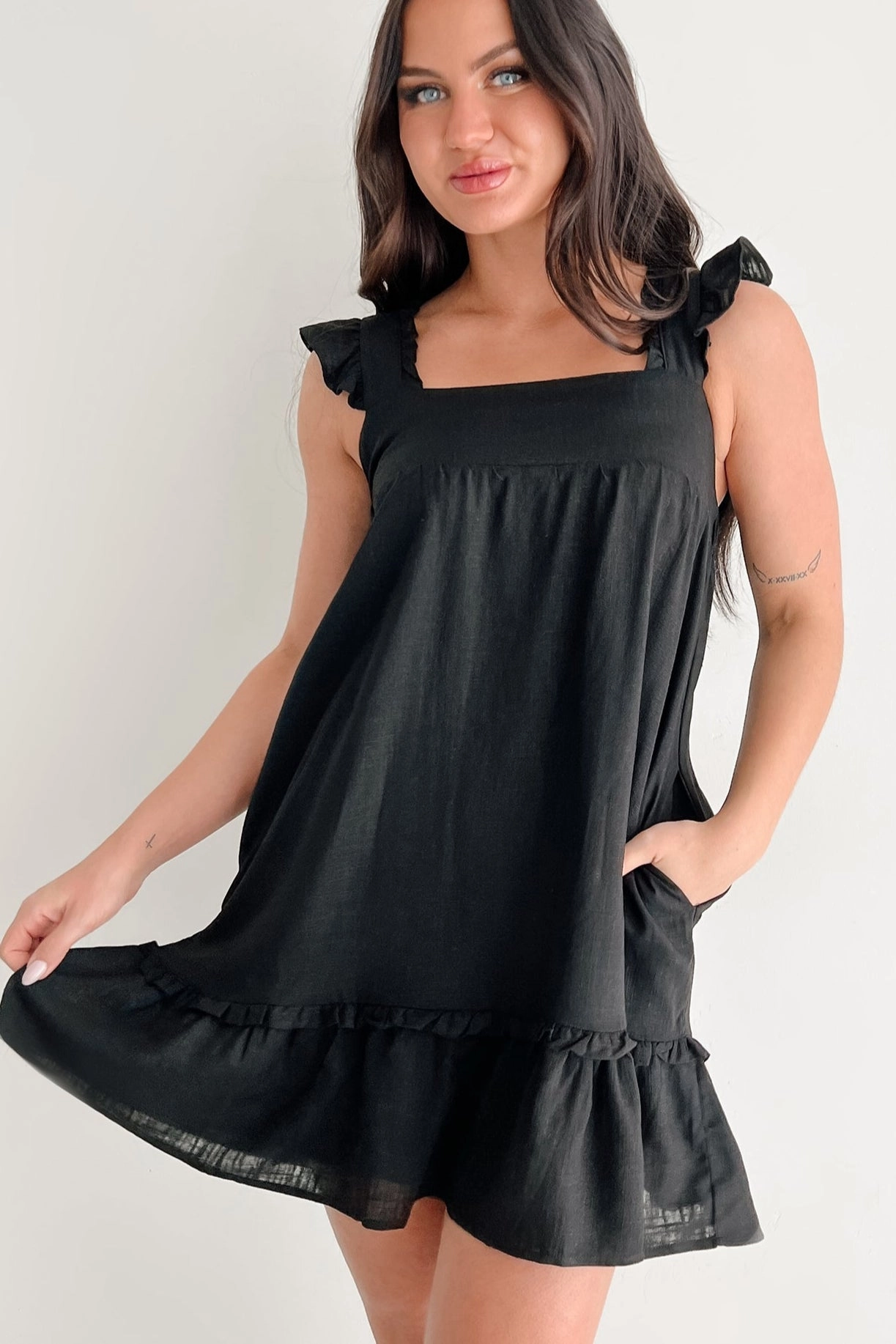 Perfectly You Babydoll Mini Dress (Black) Lounge Outfit Sporty-Look