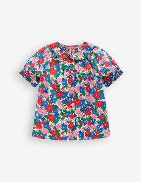 NoRoll Hem Technology Woven Collared Top-Multi Flower Bunch