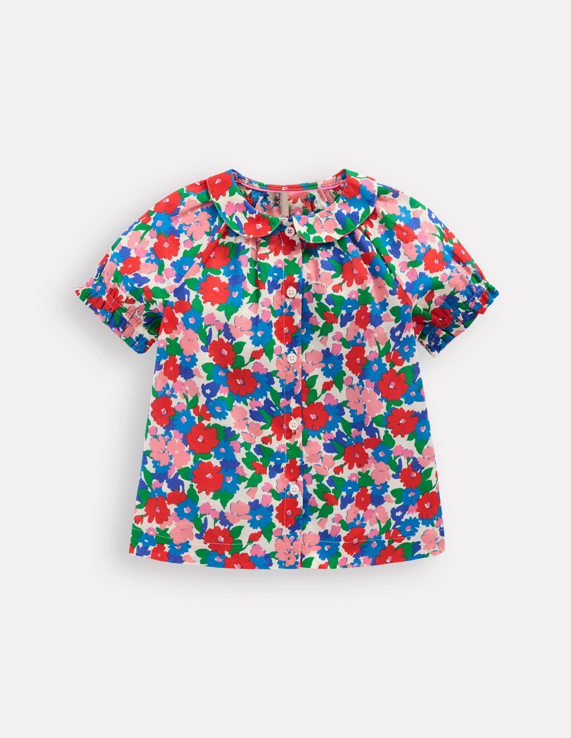 NoRoll Hem Technology Woven Collared Top-Multi Flower Bunch