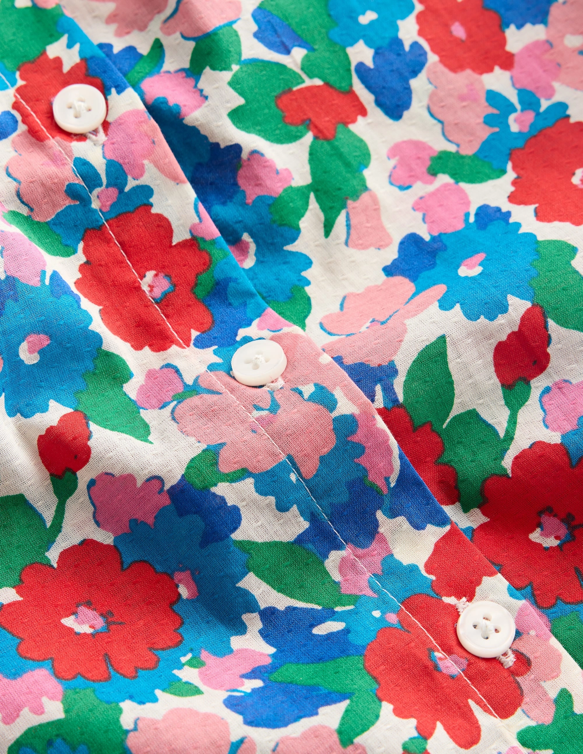 Woven Collared Top-Multi Flower Bunch TaglessCollars