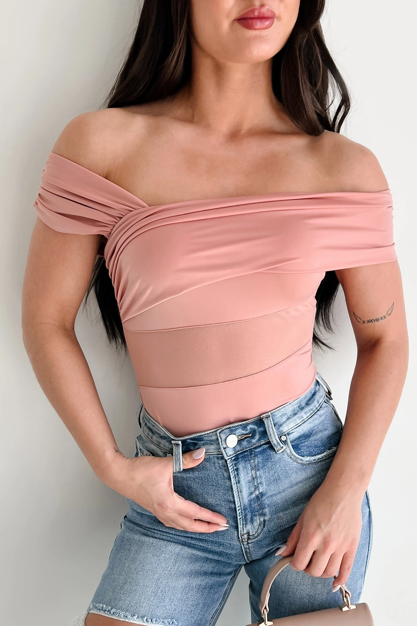 Heartfelt Moments Asymmetric Bodysuit (Mauve) Sun Protective Fabric