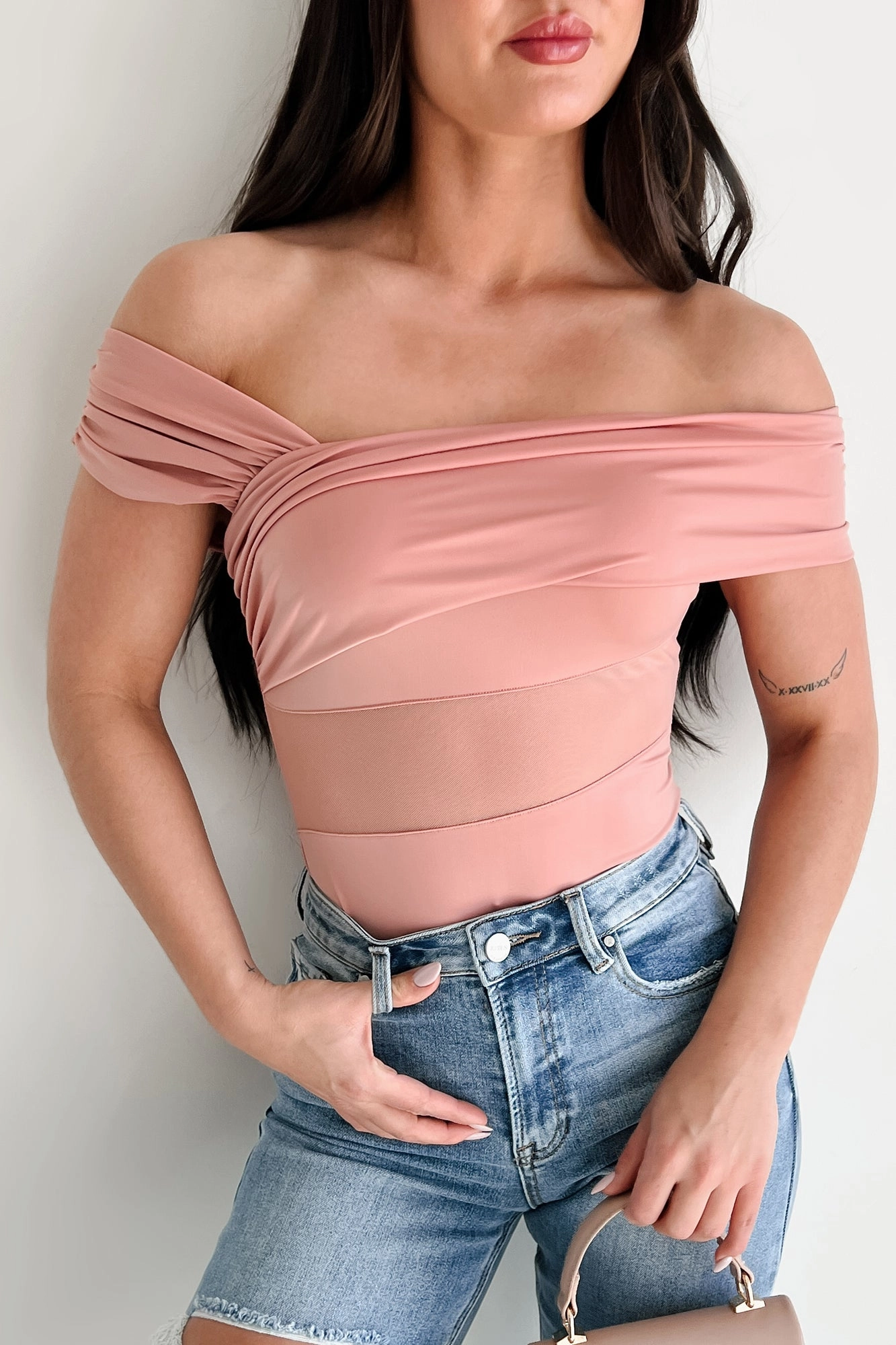 Quick Release Fasteners Heartfelt Moments Asymmetric Bodysuit (Mauve)