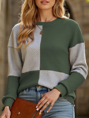 Soft Cotton Blend Stretch waistband Women's round neck textured hoodie