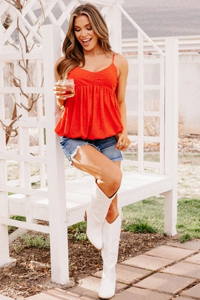 ZeroWasteProduction Stretchable Material Nordic Nights Bubble Hem Tank Top (Red)