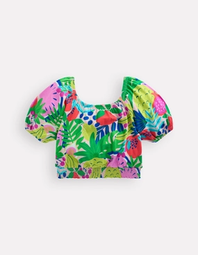 High Neck Design Bubble Top-Multi Tropical Fruit