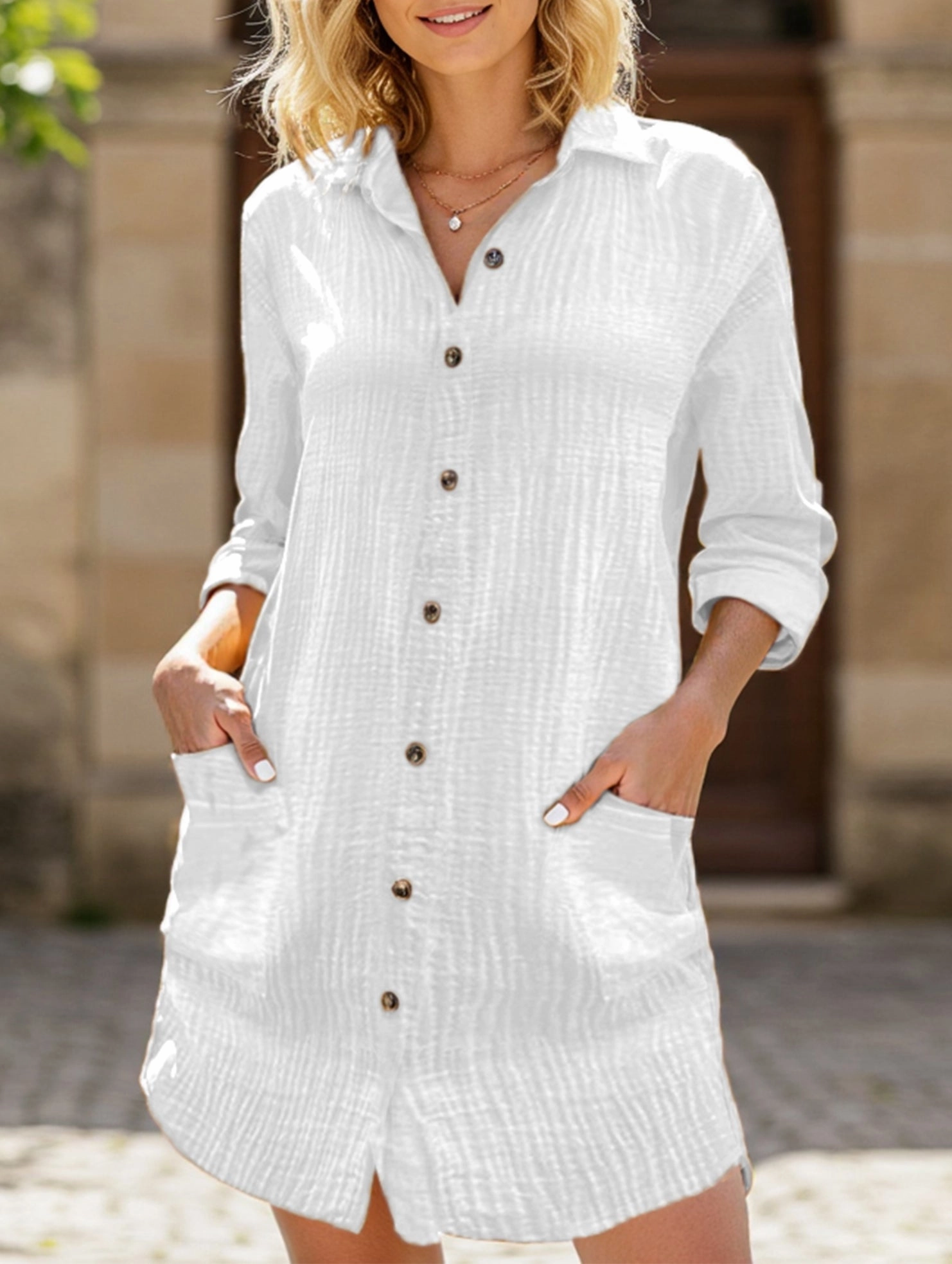Loose waist top solid color shirt dress London Cool Timeless Line
