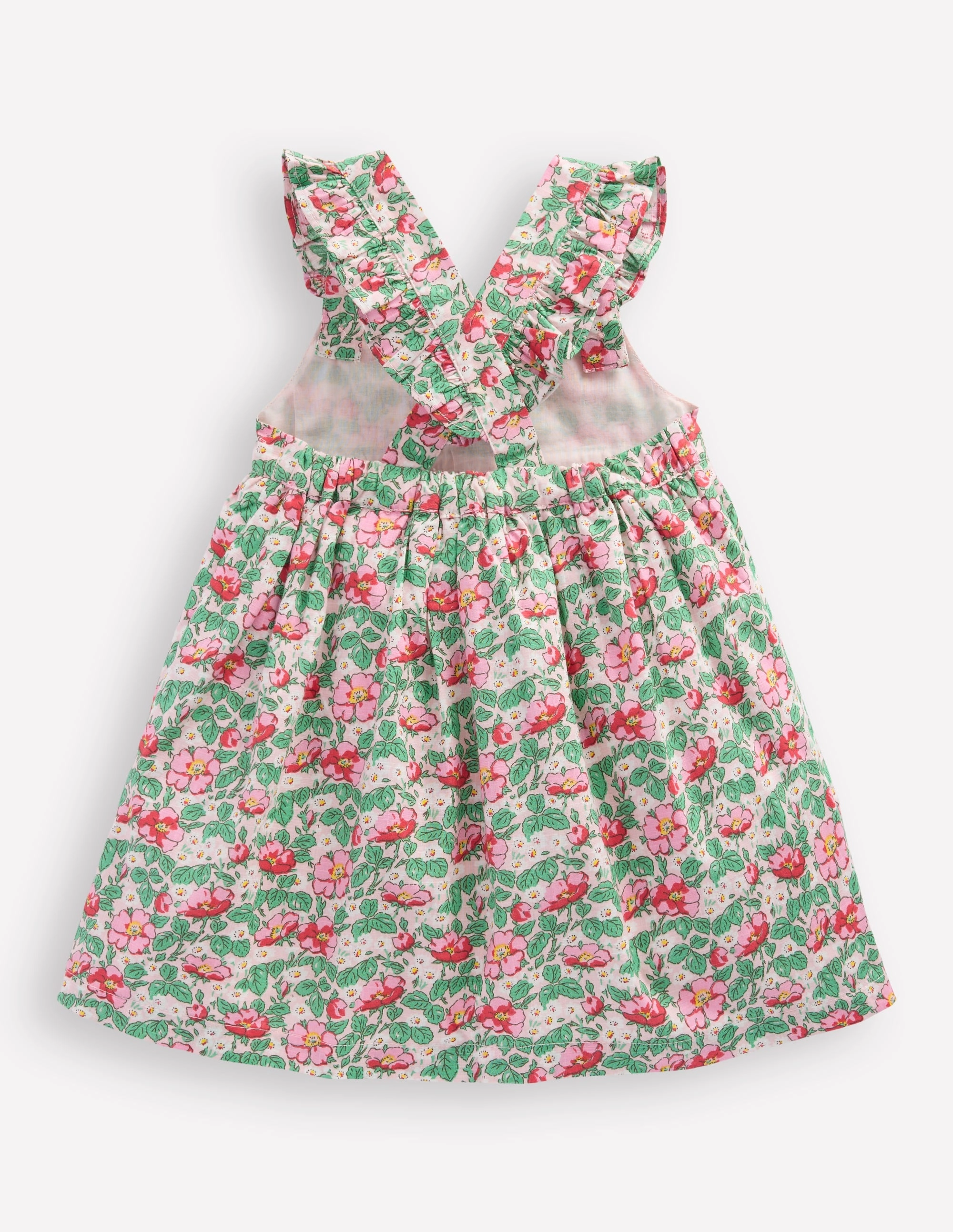 Nostalgic Pinny Dress-Chalk Pink Rose Embroidered Fabric