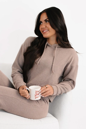 Elastic Edge Binding Fade Resistant Dye Now Feels Right Brushed Rib Hoodie (Mocha)