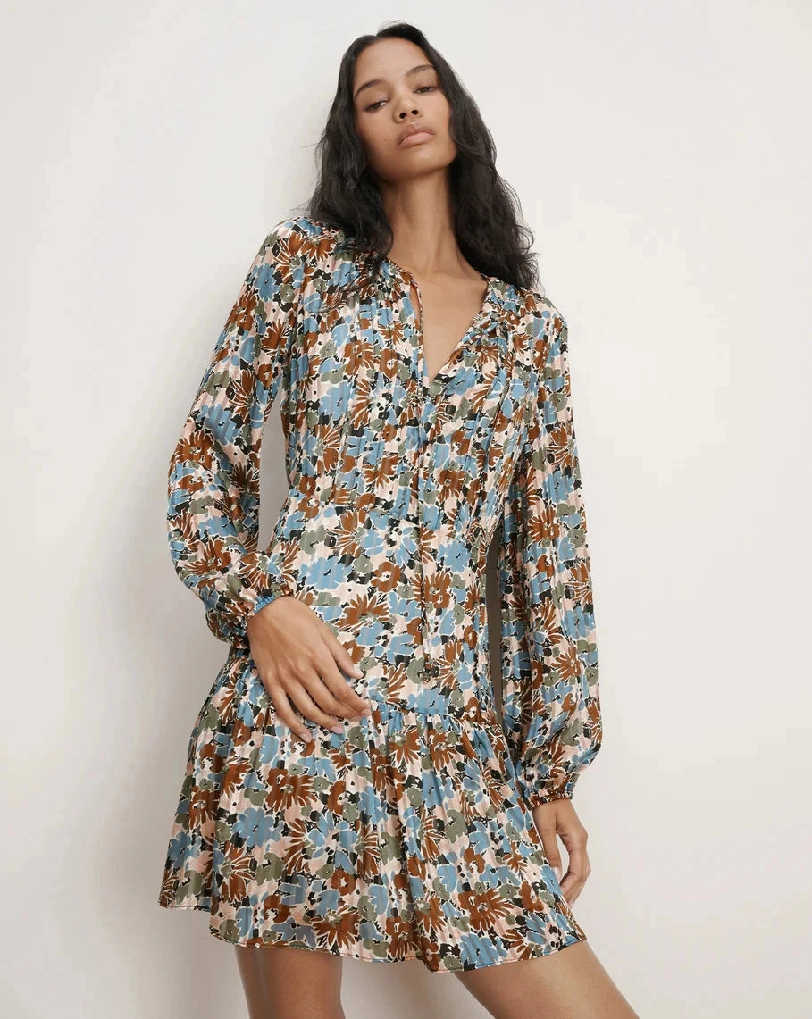 Nyjah Floral Long Sleeve Silk Minidress Lake Mist Multi Slimming Shape Quick Look