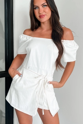 Nylah Denim Skort Romper (White) Silky Form Flattering Layer