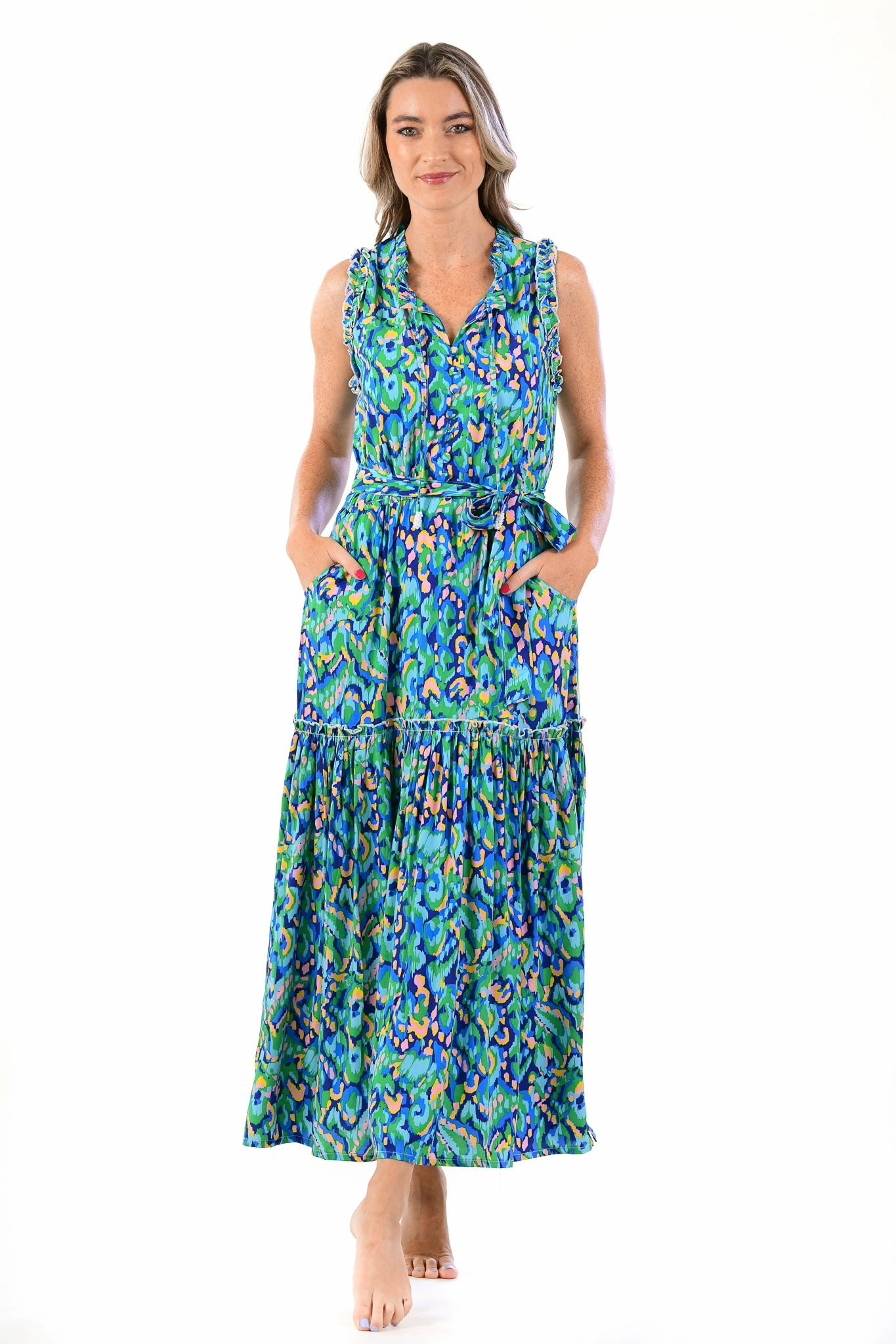 Alexis Dress / Green Multi Comfortable Design Wear