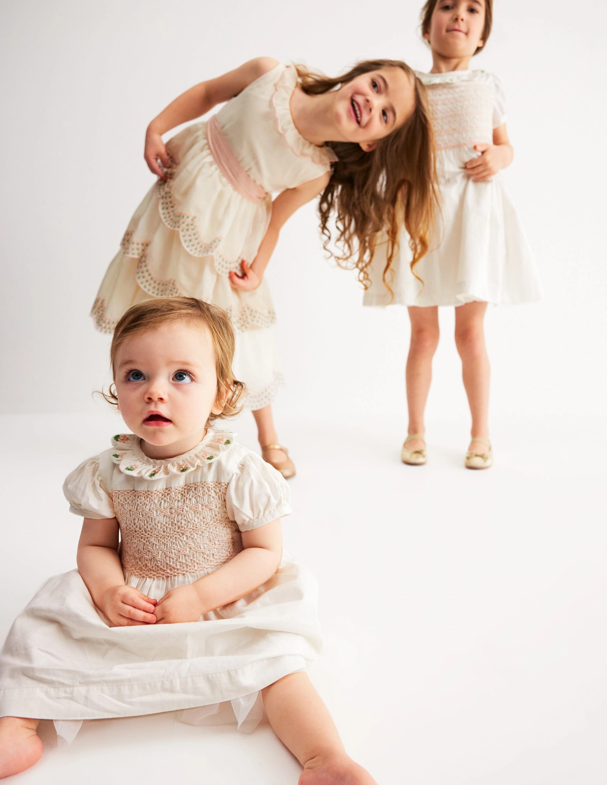 Occasion Smocked Dress-Ivory Delicate Lines Autumn Ready