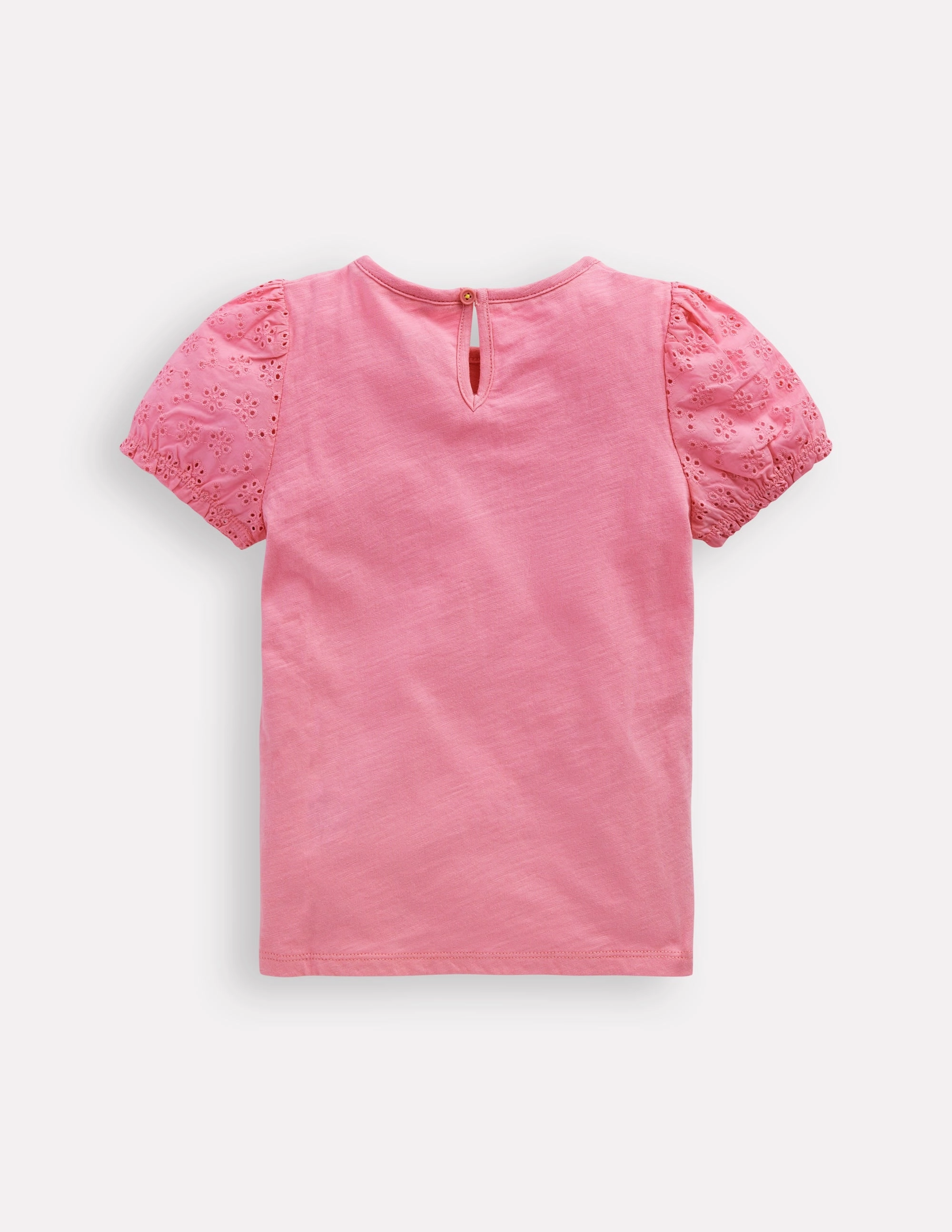 Broderie Mix Tee-Bubblegum Pink Snag Free Fabric RawHemDetail