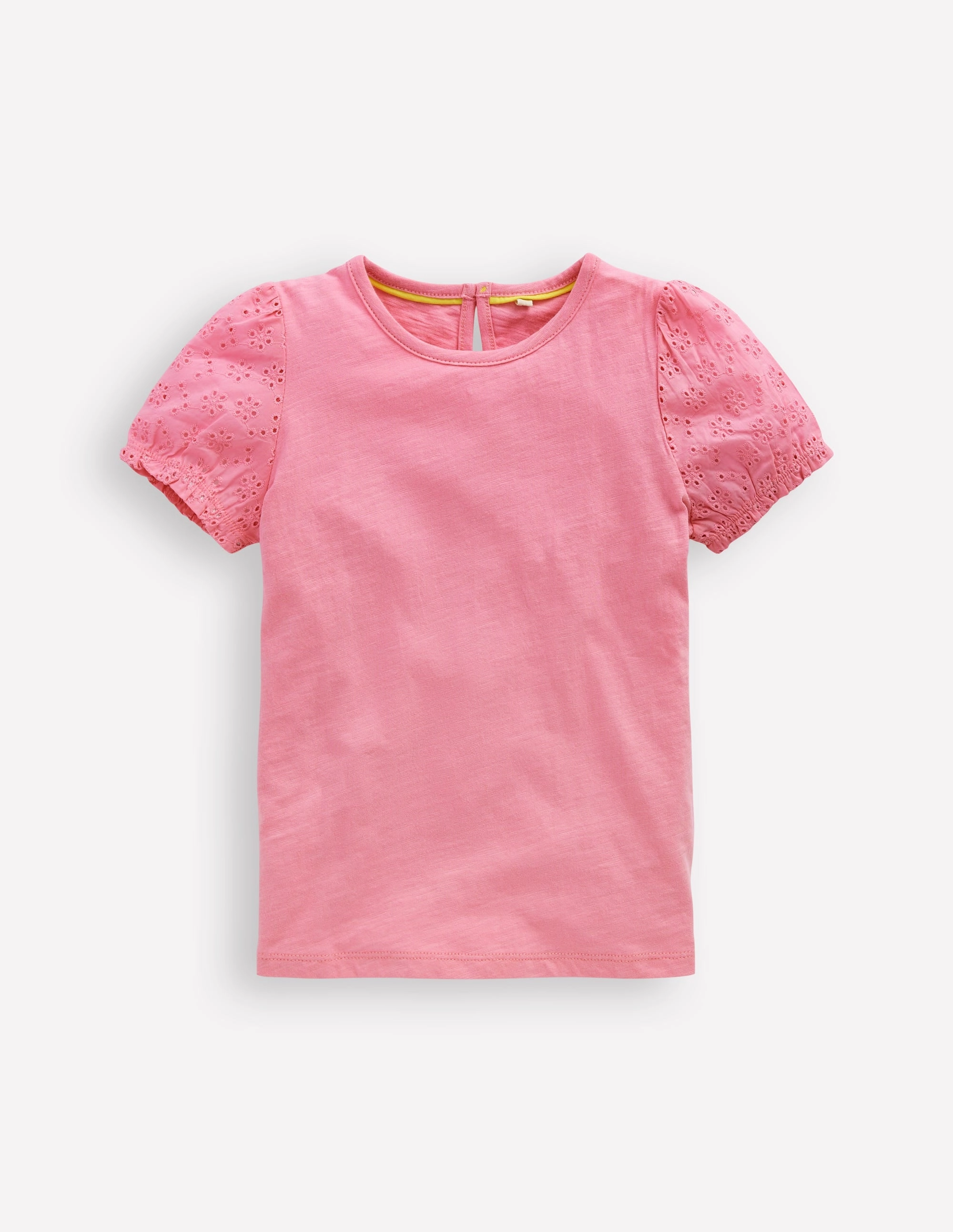 Broderie Mix Tee-Bubblegum Pink Sheer Overlay Material