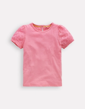 Broderie Mix Tee-Bubblegum Pink Eco Friendly Blend
