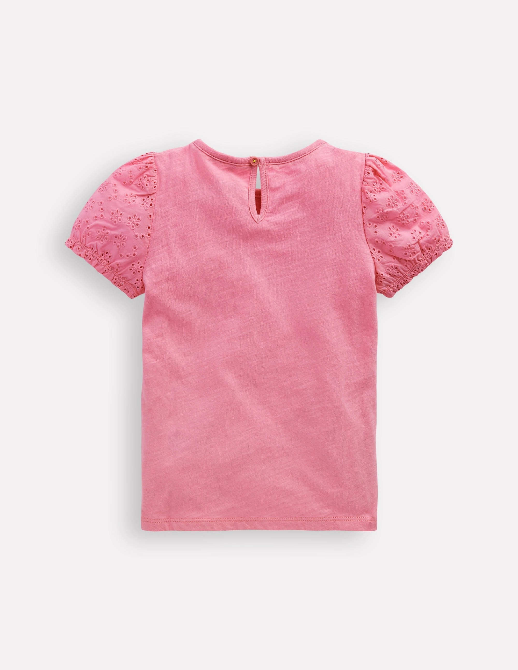 Durable Stitch Pattern Convertible Neckline Broderie Mix Tee-Bubblegum Pink